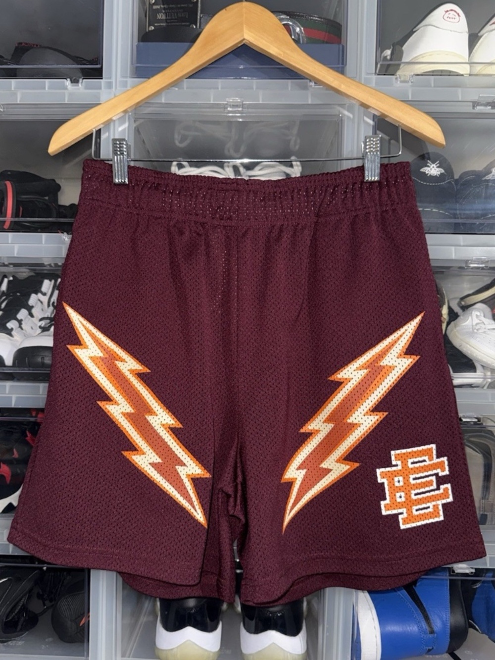 Eric Emanuel Men's Burgundy Mesh Athletic Shorts Drawstring Size L